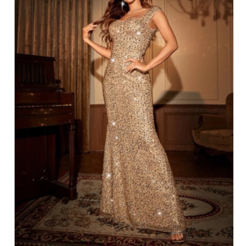 Luxe party bridesmaids prom wedding mermaid hem sequins dress - Picture 5 of 5